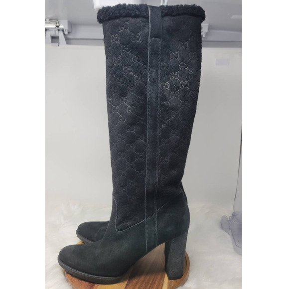 GUCCI AUTHENTIC BLACK SUEDE GUCCISSIMA KNEE-HIGH BOOTS SIZE 10 B - Picture 5 of 13